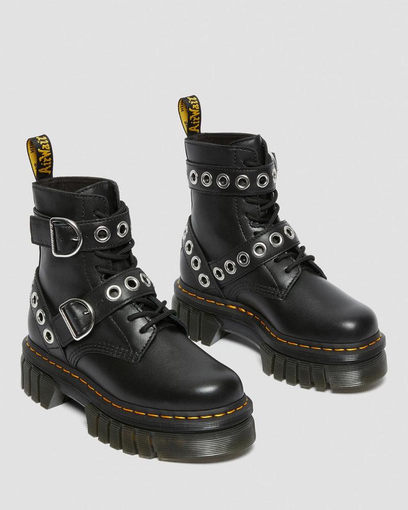 Dr Martens Audrick Hardware Leren Platform Laarzen Dames Zwart | NL 547SGL